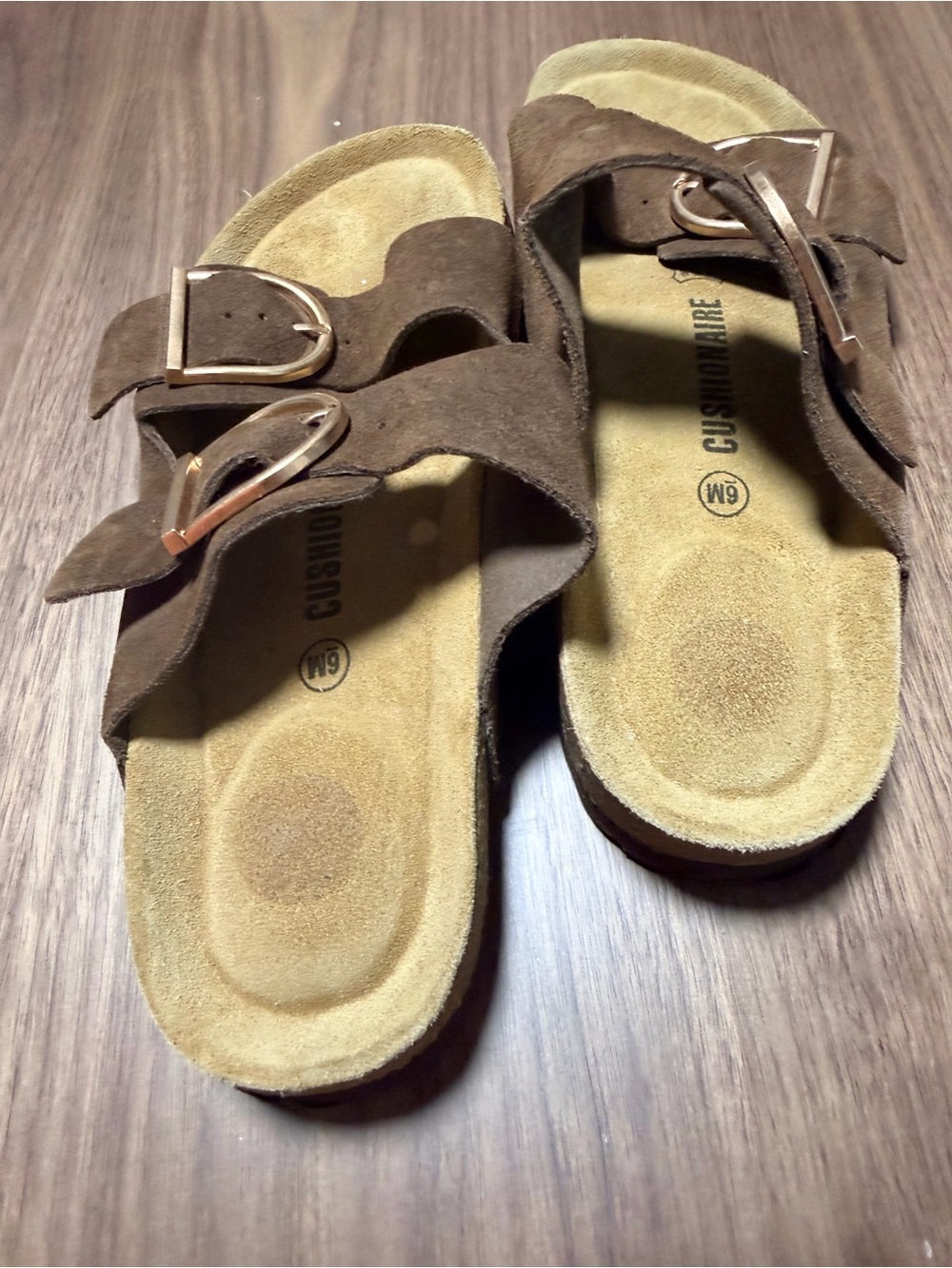 Cushionaire Double-Buckle Suede Slide Sandals in Brown size 6M - Picture 2 of 4